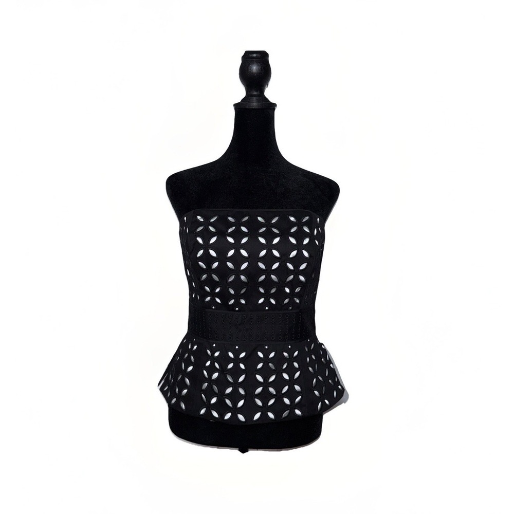 White House Black Market Black & White Eyelet Cut Out Bustier Size 4